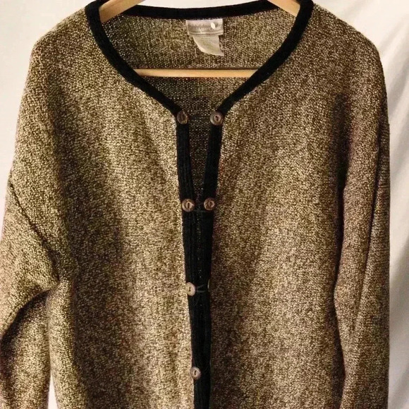 Coldwater Creek size M double button close knit cardigan NWOT unique retro brown - Picture 1 of 14